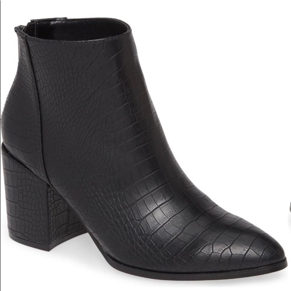 Steve Madden Black Croc-Embossed Ankle Boots